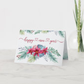 Cartes Pour Fêtes Annuelles Feuillage d'hiver Poinsettia Aquarelle Nouvel An (Devant)