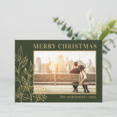 Cartes Pour Fêtes Annuelles Feuillage doré vert Joyeux Noël photo (Debout devant)