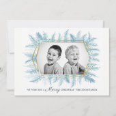 Cartes Pour Fêtes Annuelles Feuillage vert persistant hivernal aquarelle bleue (Devant)