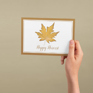 Cartes Pour Fêtes Annuelles Feuille d'automne dorée Moisson heureuse