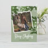 Cartes Pour Fêtes Annuelles Feuille de Noël Photo Verte Moderne (Debout devant)