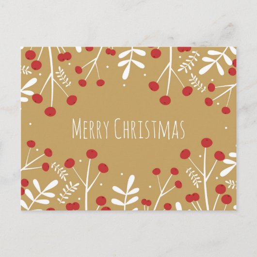 Cartes Pour Fêtes Annuelles Feuilles blanches et baies Or Noël vacances (Devant)