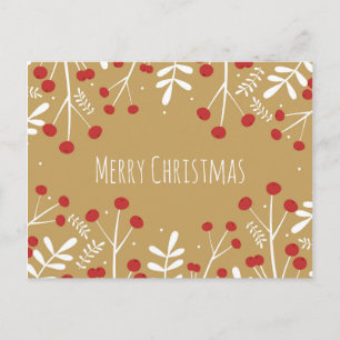 Cartes Pour Fêtes Annuelles Feuilles blancs & Berries Gold Noël