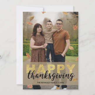 Cartes Pour Fêtes Annuelles Feuilles chaudes Or Script Joyeux Thanksgiving | P