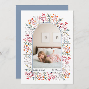 Cartes Pour Fêtes Annuelles Feuilles d'arc et baies bleu poussiéreux photo de