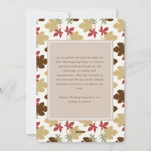 Cartes Pour Fêtes Annuelles Feuilles d'automne de Thanksgiving Simple Script P (Dos)