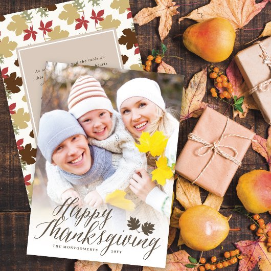 Cartes Pour Fêtes Annuelles Feuilles d'automne de Thanksgiving Simple Script P
