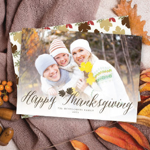 Cartes Pour Fêtes Annuelles Feuilles d'automne de Thanksgiving Simple Script P