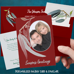 Cartes Pour Fêtes Annuelles Feuilles rouges et verts doux minimes Noël