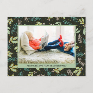 Cartes Pour Fêtes Annuelles Feuilles vert foncé et sauge Joyeux Noël 2 Photo