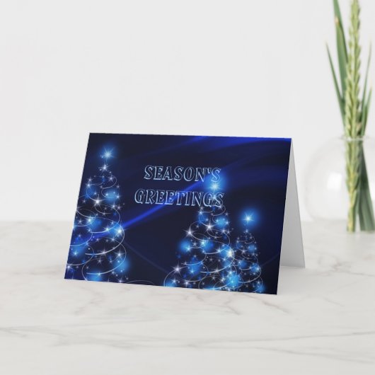 Cartes Pour Fêtes Annuelles Feux d'arbre de Noël bleu (Devant)