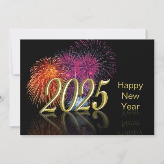Cartes Pour Fêtes Annuelles Feux d'artifice de Bonne Année 2025 en or (Devant)