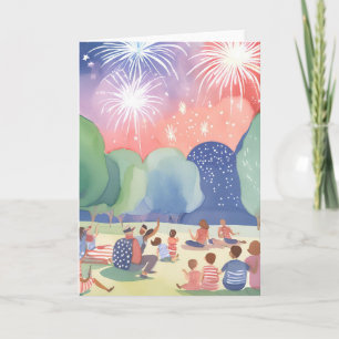Cartes Pour Fêtes Annuelles Feux d'artifice du 4 juillet Rouge Blanc Bleu