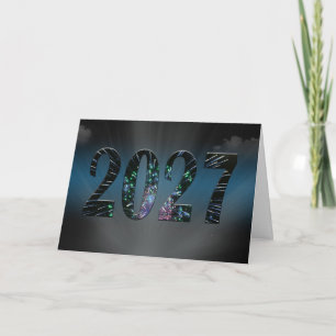 Cartes Pour Fêtes Annuelles Feux d'artifice du Nouvel An 2027 avec des nuages