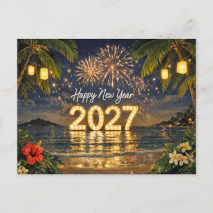 Cartes Pour Fêtes Annuelles Feux d'artifice tropicaux Coucher de soleil Bonne