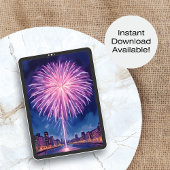 Cartes Pour Fêtes Annuelles Feux d'artifice violets | Bonne année aquarelle