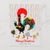 Cartes Pour Fêtes Annuelles Feux de Noël, baubles, cadeaux et coq (Devant)