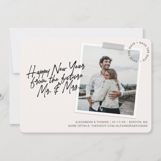 Cartes Pour Fêtes Annuelles Fiançailles du Nouvel An Enregistrer la date Creme (Devant)