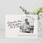 Cartes Pour Fêtes Annuelles Fiançailles du Nouvel An Enregistrer la date Creme (Debout devant)