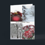 Cartes Pour Fêtes Annuelles Fiance Christmas Red Winter collage<br><div class="desc">Créé à partir d'une photo originale de Studio Porto Sabbia ! Cette carte de Noël de collage d'hiver rouge est disponible en différentes langues,  pour des relations spécifiques (familiales) et comme carte spécifique à l'Etat pour tous les Etats américains.</div>