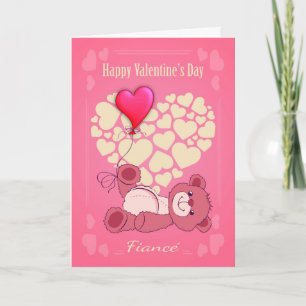 Cartes Pour Fêtes Annuelles Fiance, Valentine's Day With Teddy Bear and Hearts