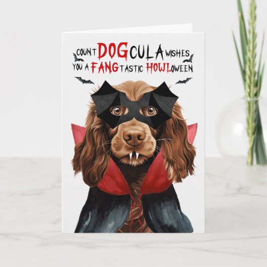 Cartes Pour Fêtes Annuelles Field Spaniel Funny Count DOGcula Halloween (Devant)