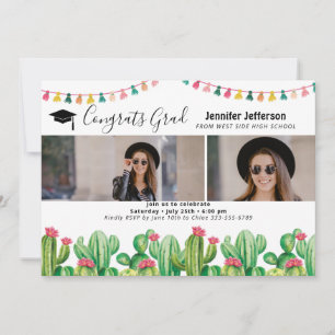 Cartes Pour Fêtes Annuelles Fiesta Graduation Cactus Photo Card