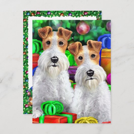 Cartes Pour Fêtes Annuelles Fil Fox Terrier Offres ouvertes Noël (Devant / Derrière)