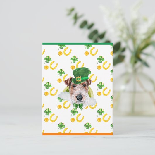 Cartes Pour Fêtes Annuelles Fil Fox Terrier Shamrock St. Patricks Day (Debout devant)