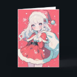 Cartes Pour Fêtes Annuelles Fille Anime Père Noël Kawaii<br><div class="desc">Si vous aimez l'anime,  ce design sera parfait pour vous. Ça montre une fille. Ce design peut être facilement customisé.</div>
