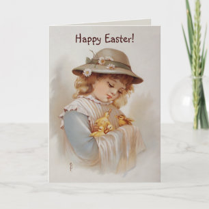 Cartes Pour Fêtes Annuelles Fille avec canards bébés Printemps et Pâques