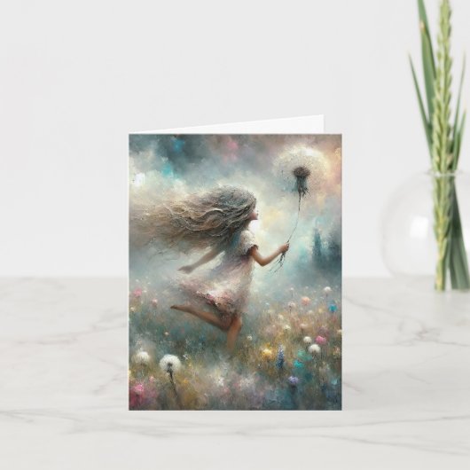 Cartes Pour Fêtes Annuelles Fille Avec Dandelion Fluffy (Devant)
