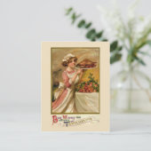 Cartes Pour Fêtes Annuelles Fille avec la dinde de rôti (Debout devant)