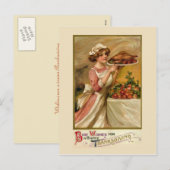 Cartes Pour Fêtes Annuelles Fille avec la dinde de rôti (Devant / Derrière)