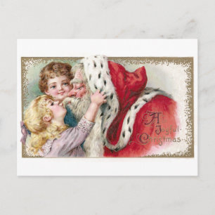 Cartes Pour Fêtes Annuelles Fille Baiser Père Noël Vintage Noël