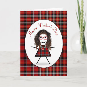 Cartes Pour Fêtes Annuelles Fille Bâton sur Carreaux Tartan pour la Fête des M