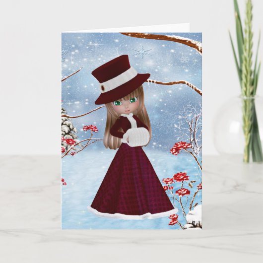 Cartes Pour Fêtes Annuelles Fille blonde, Noël, Neige (Devant)