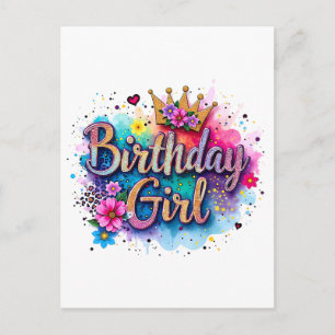Cartes Pour Fêtes Annuelles Fille d'anniversaire florale arc-en-ciel
