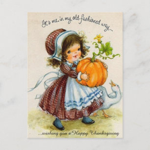 Cartes Pour Fêtes Annuelles Fille de la fête de Thanksgiving vintage
