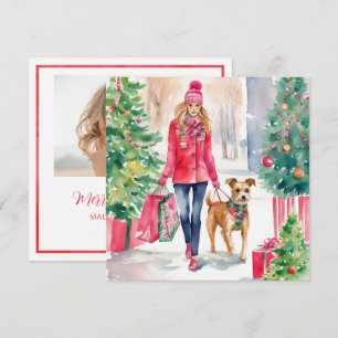 Cartes Pour Fêtes Annuelles Fille de mode de Noël à l'aquarelle Photo Shopping
