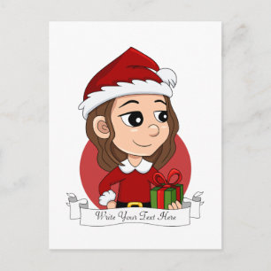 Cartes Pour Fêtes Annuelles Fille de Noël aux cheveux bruns ondulés