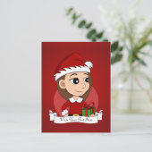 Cartes Pour Fêtes Annuelles Fille de Noël avec cheveux longs bruns (Debout devant)
