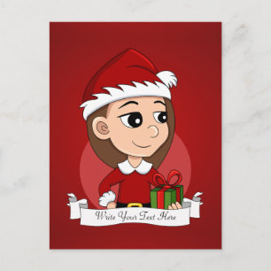 Cartes Pour Fêtes Annuelles Fille de Noël avec cheveux longs bruns