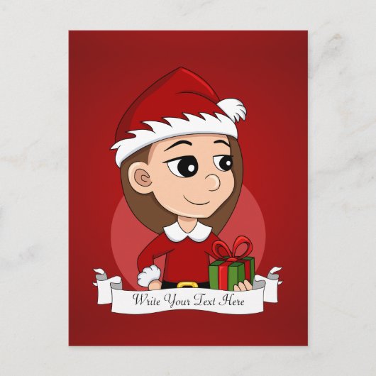Cartes Pour Fêtes Annuelles Fille de Noël avec cheveux longs bruns (Devant)