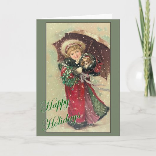 Cartes Pour Fêtes Annuelles Fille de Noël avec chiot (Devant)