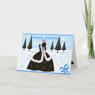 Cartes Pour Fêtes Annuelles Fille de Noël d'art déco dans le bleu