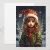 Cartes Pour Fêtes Annuelles Fille de Noël Elfe (Devant / Derrière)