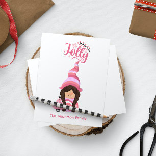 Cartes Pour Fêtes Annuelles Fille de Noël rose Gnome avec cheveux foncés Jolly
