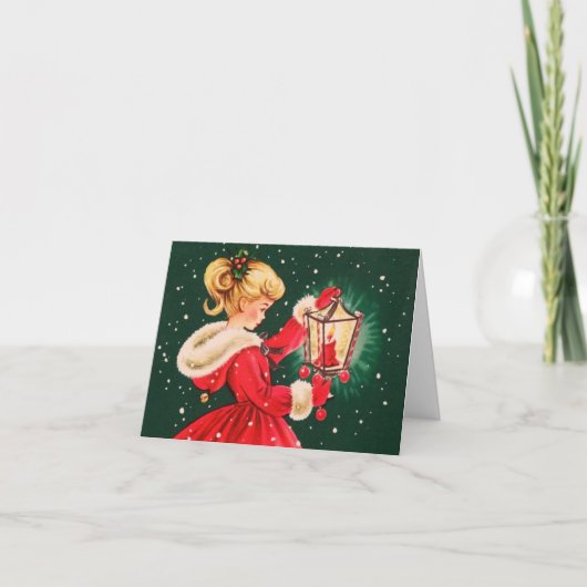 Cartes Pour Fêtes Annuelles Fille de Noël vintage (Devant)