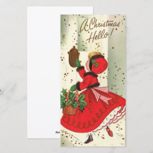 Cartes Pour Fêtes Annuelles Fille De Noël Vintage À Porte
